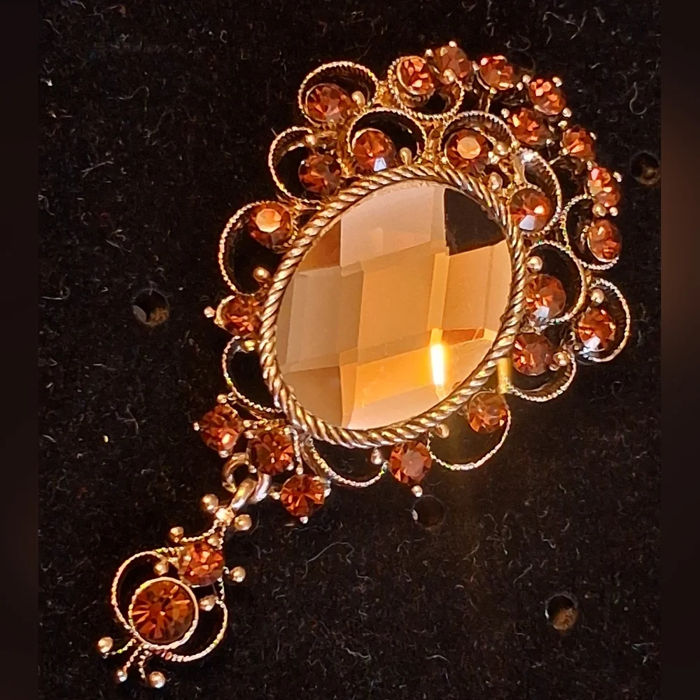 Vintage Look Elegant Goldtone Filigree Brooch With A Large 